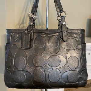 Coach Embossed Signature Gunmetal Tote